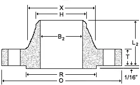Flange cross-section dimensional drawing